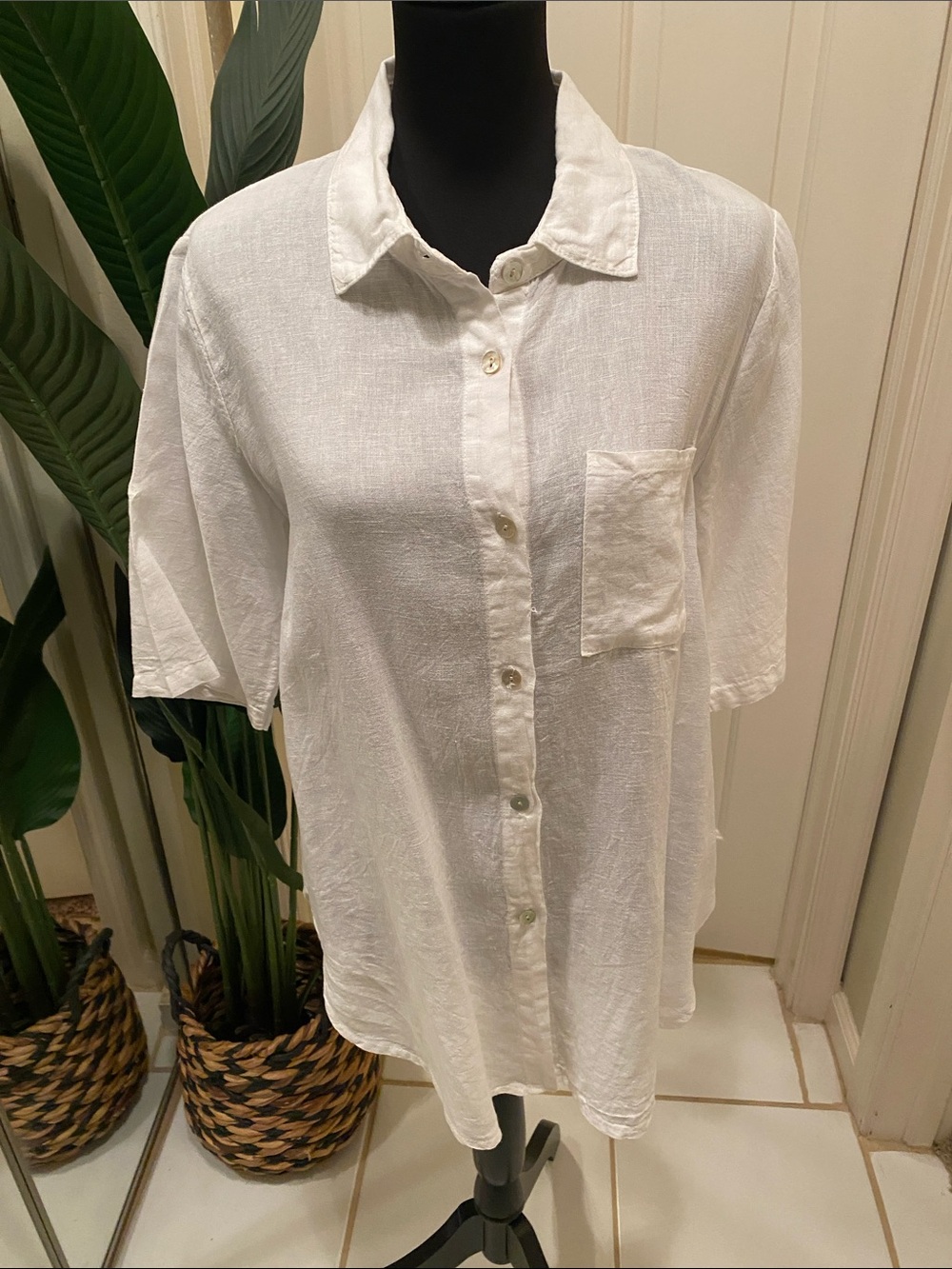 Elena Baldi Classic White Button-Front Linen Shirt - Women's Top made in Italy.